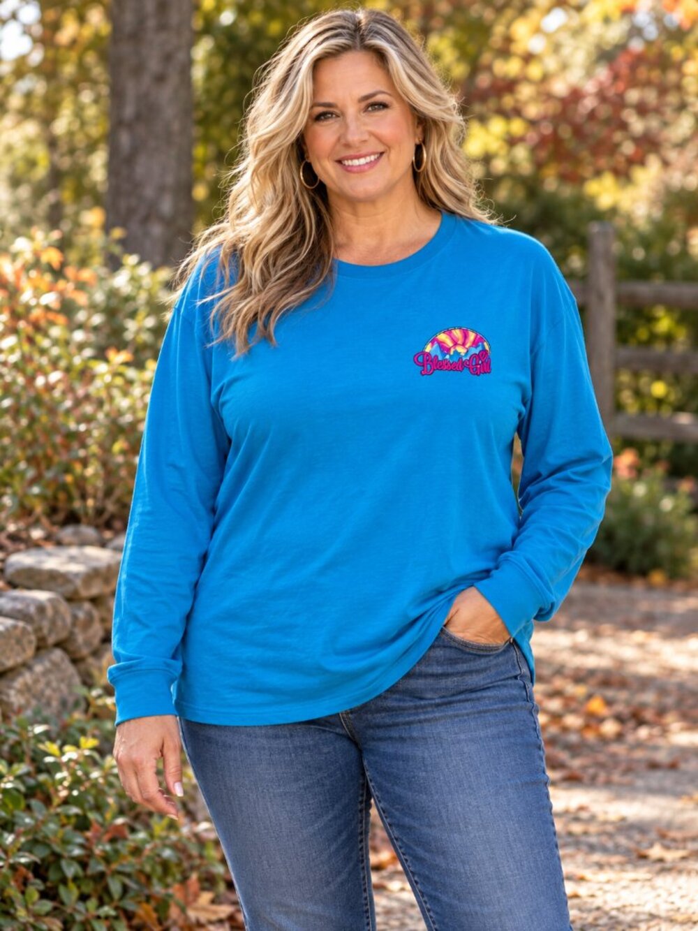 BLESSED GIRL Tunic T-shirt w/"Blessed Girl" Logo Colorful Blue NWOT XL